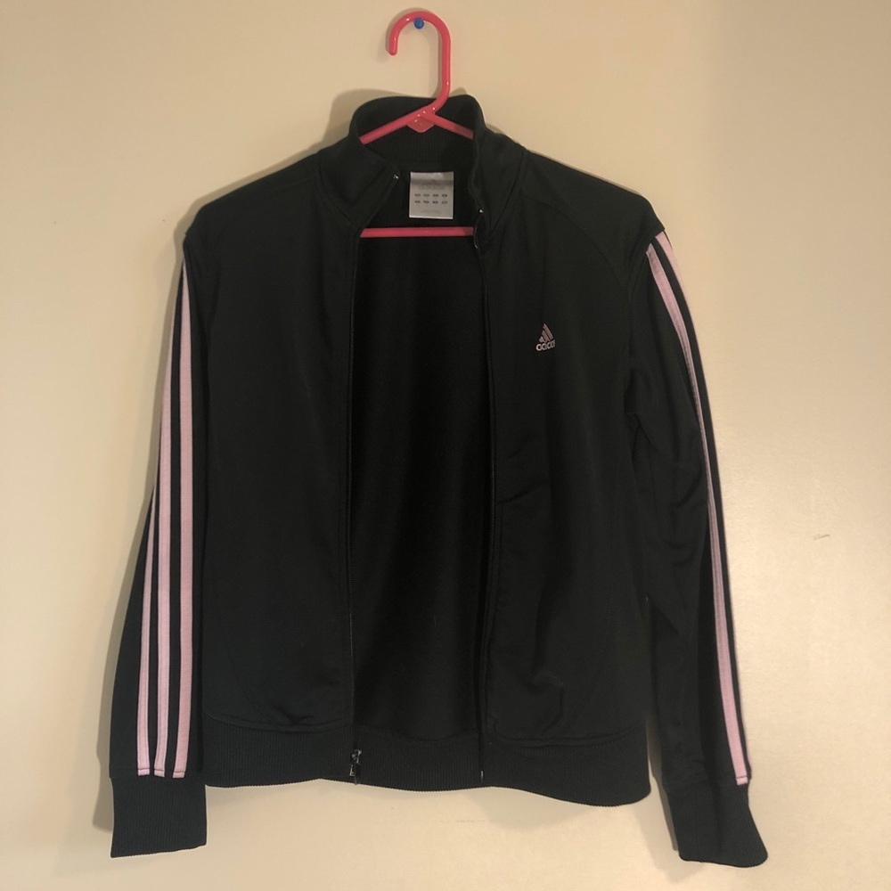 Adidas Black and Pink Striped Jacket